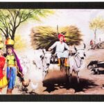 Man Running on Bullock Cart View Matt Textured UV Art Painting