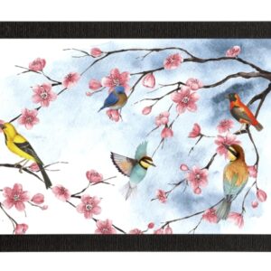 Colorful Birds Sitting on Tree Branch Satin Matt Texture UV Art Painting