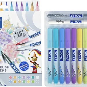 Doms Super Soft Tip Pastel Shades Brush Pen Set | 12 Pastel Shades + 1 Silver Shade + 1 Blender