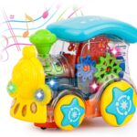 Transparent Gear Train Engine Musical Sound Toy with Lights Bump