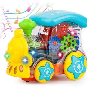 Transparent Gear Train Engine Musical Sound Toy with Lights Bump