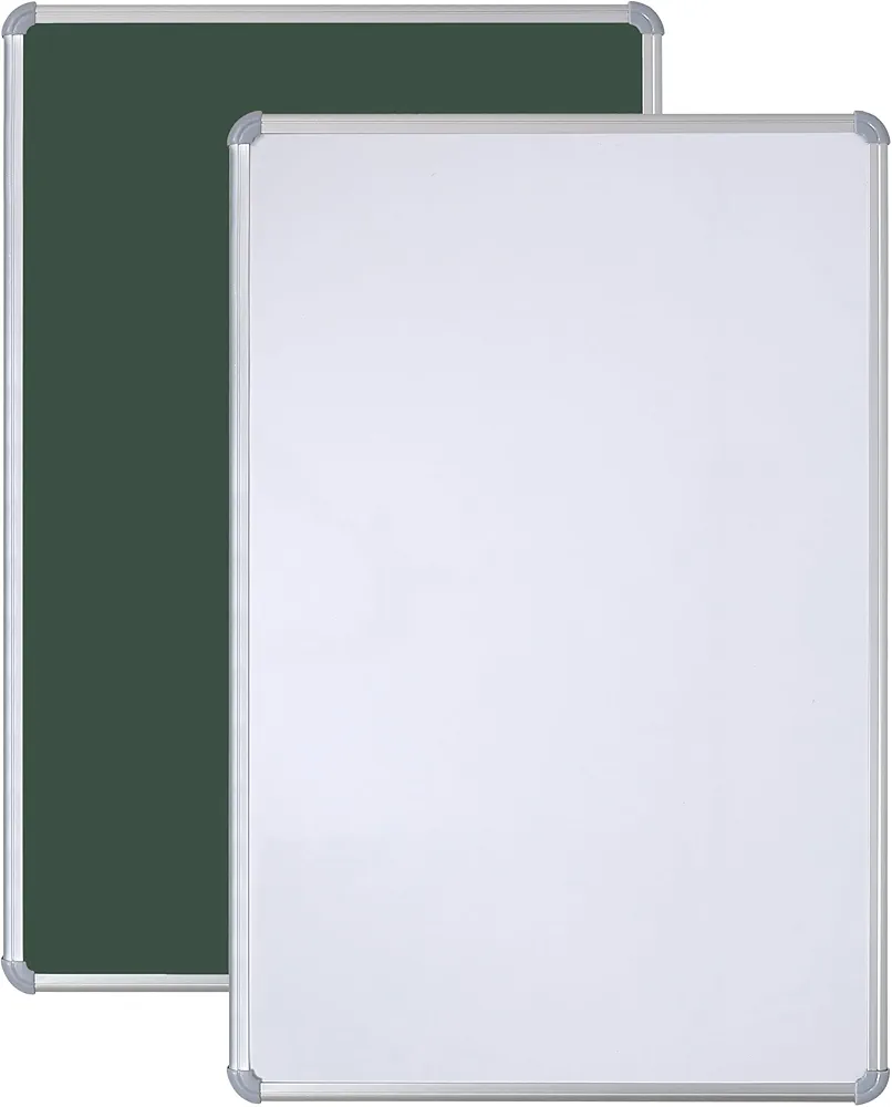 Aluminium Framed Double Sided Board with Non Magnetic Whiteboard and Green Chalkboard for Home, Office and School