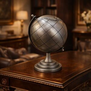 Elegant Vintage World Globe Decor for Office Desk, Antique Bronze Metal Earth Globe Showpiece, Luxury Tabletop Decorative Globe for Home Library Study