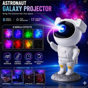 Astronaut Galaxy Projector Night Light – Remote Control Star Nebula Lamp for Bedroom, Kids & Adults – 360° Rotation, Timer, Space Decor Gift for Home, Party & Gaming Room