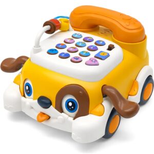 Musical Bump & Go Dog Shape Telephone Toy for Kids with Lights, Music, Math Quiz and Rhymes - Interactive Educational Phone with Moving Eyes, Ears and Tongue