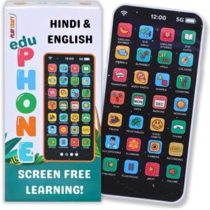 Educational Phone Type-C Rechargeable Musical Toy 28 Functions, Alphabet, Numbers, Varnmala, Animal Sounds, Nursery Rhymes in English & Hindi for Age 2 Years to 10 Years