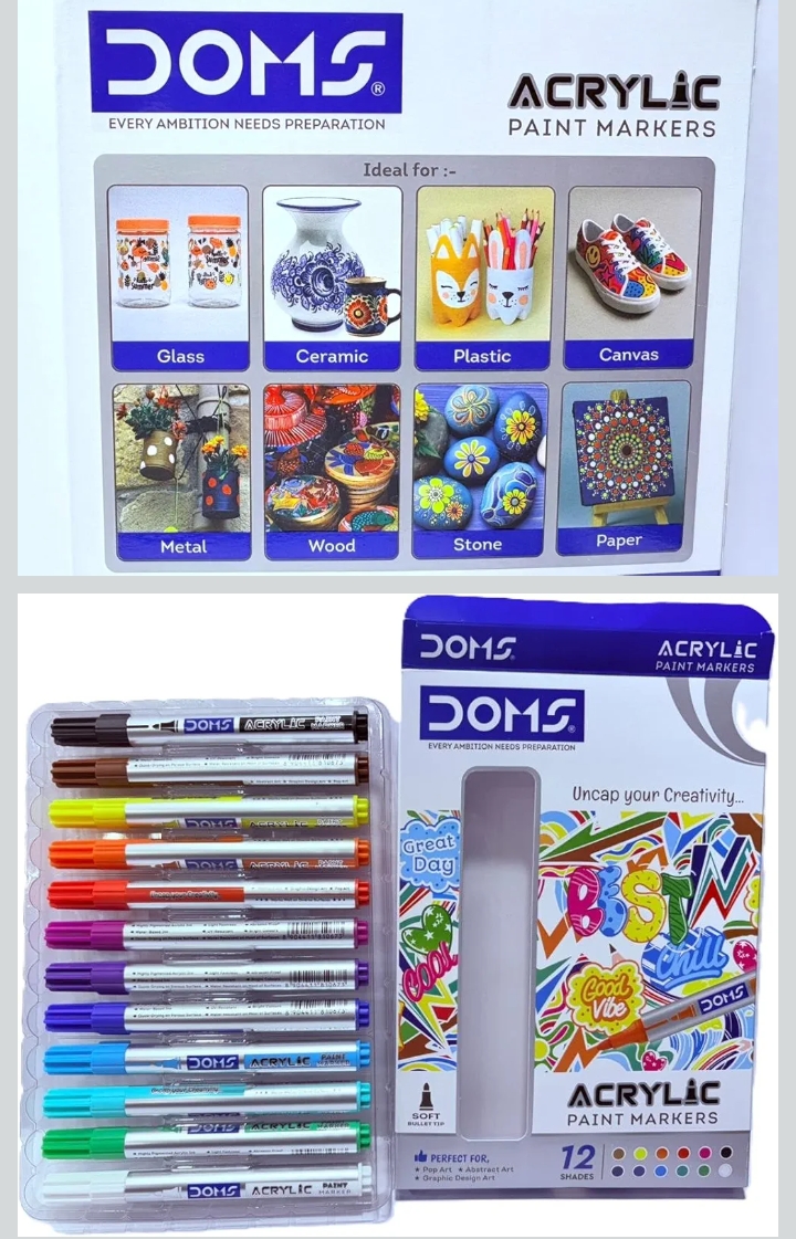 Doms Acrylic Paint Marker- 12 Shades and 24 shades | Soft Bullet Tip| Bright & Rich Colours