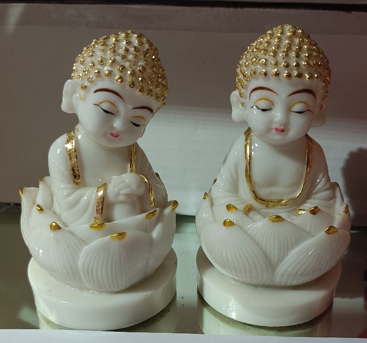 White marble buddha statue set of 2 pcs.
