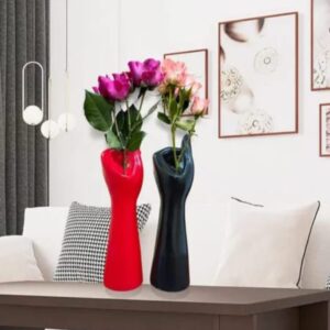 red and black hand flower vase set of 2