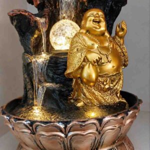 Golden colour laughing Buddha fountain