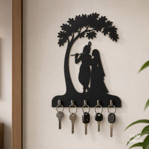 Radha-Krishna in black wood Key Holder size: 6x8inch