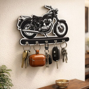 Bullet Wooden Printed Key Holder | 5 Hooks | No Drill 2 Self Adhesive Hook Free | Size : 6×8″ Inch